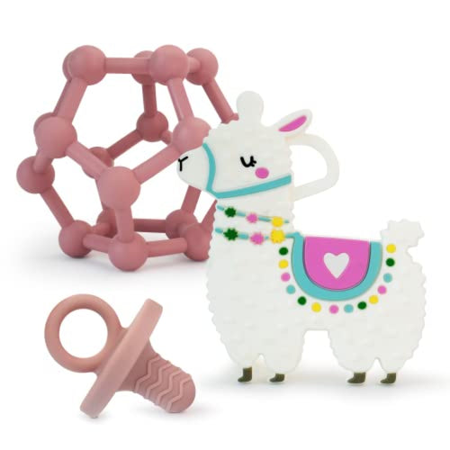 Teething Toys for Babies - Set of 3 (Lama, Pacifier & Ball)