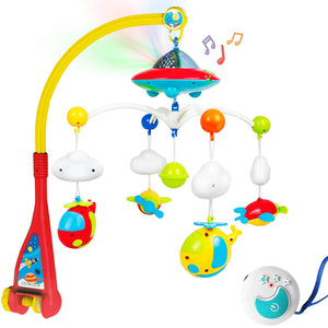 Musical Crib Mobile with Space, Airplanes and Clouds Theme