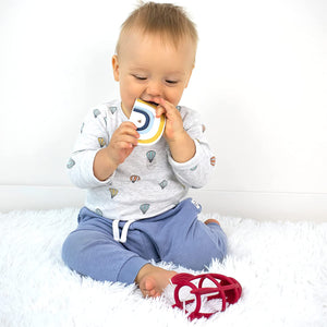 Teething Toys for Babies - Set of 3 (Rainbow, Pacifier & Red Rocket)